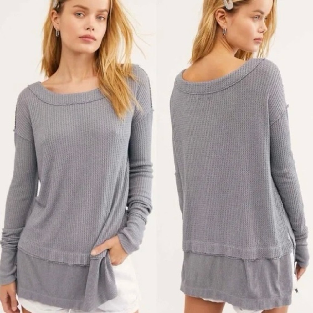 Free People-We The Free-Oversized North Shore Thermal Knit Tunic Top Size Small